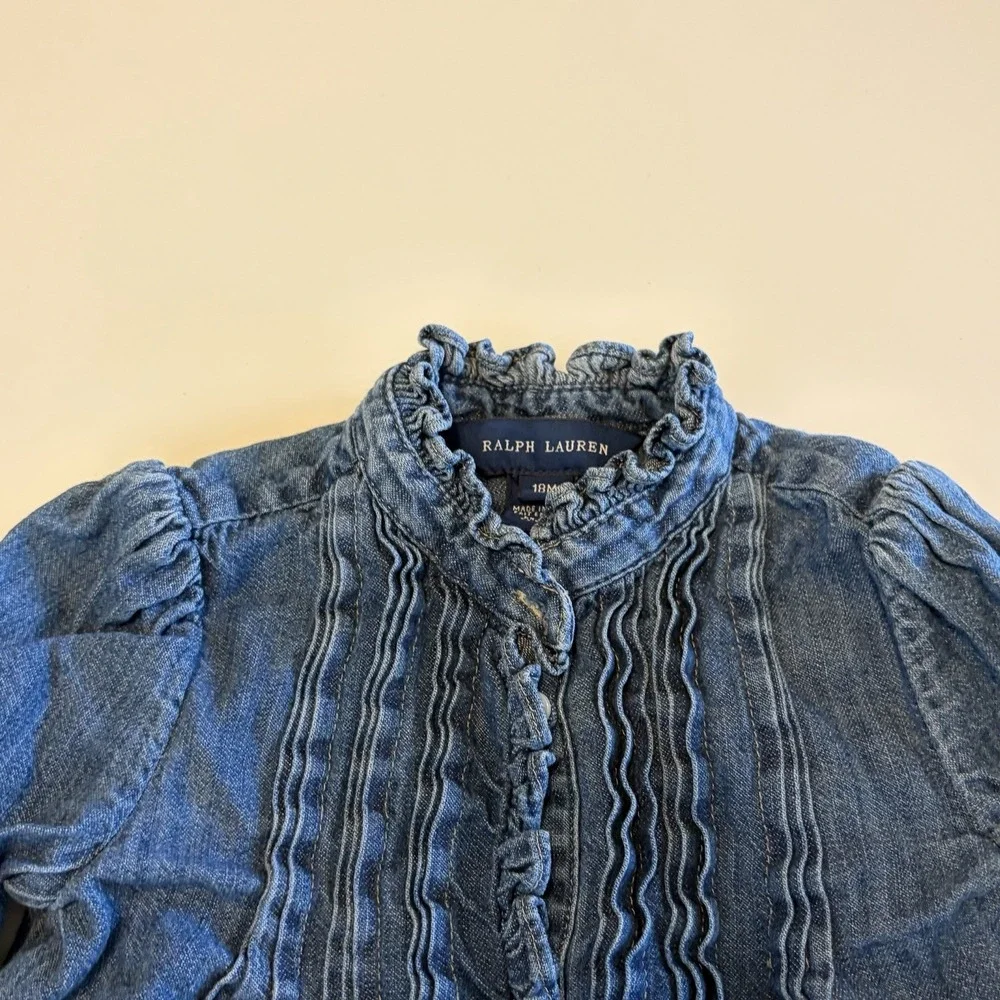 Ralph Lauren Chambray Dress Baby Girls Size 18 Months Heritage Preppy Denim Logo